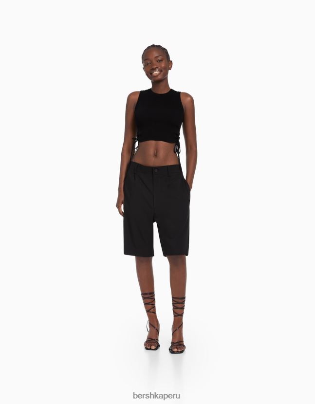negro Bershka mujer camiseta sin mangas con lazos fruncidos 806J6B654