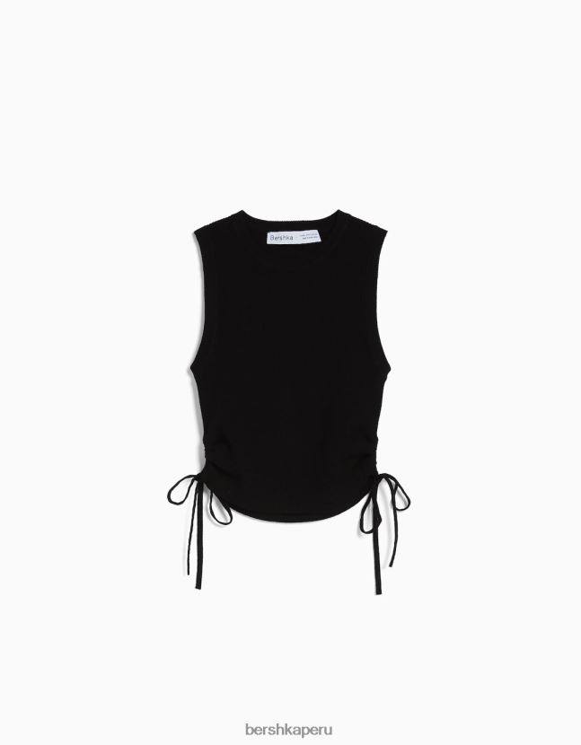 negro Bershka mujer camiseta sin mangas con lazos fruncidos 806J6B654