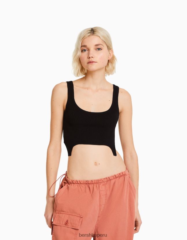 negro Bershka mujer camiseta sin mangas de punto 806J6B873