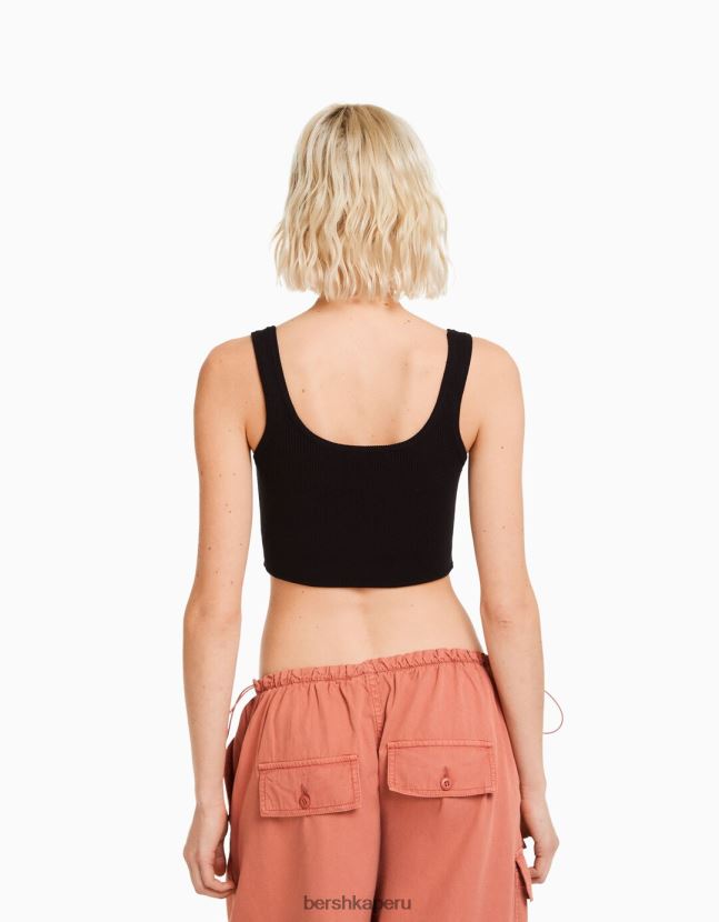 negro Bershka mujer camiseta sin mangas de punto 806J6B873