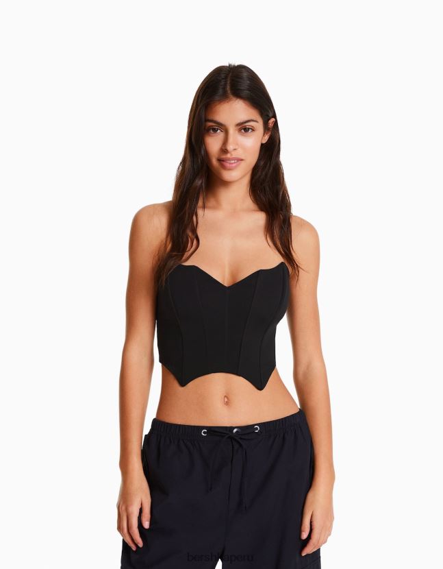 negro Bershka mujer corsé corto con cuello en V 806J6B690