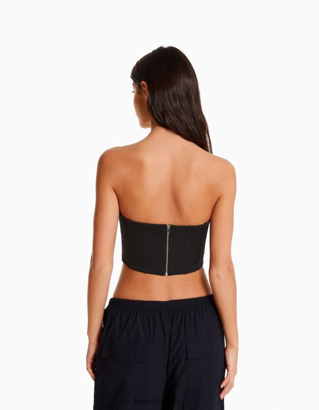 negro Bershka mujer corsé corto con cuello en V 806J6B690