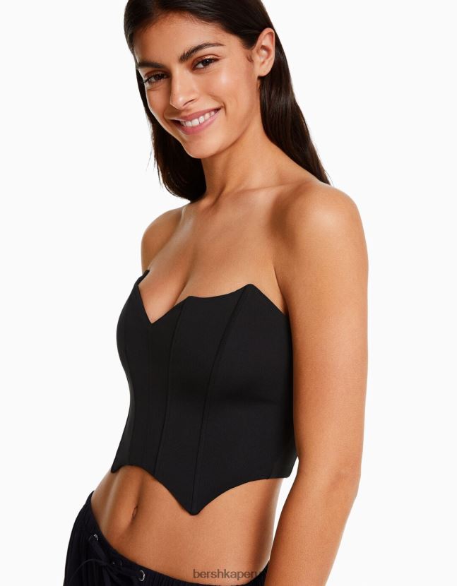 negro Bershka mujer corsé corto con cuello en V 806J6B690