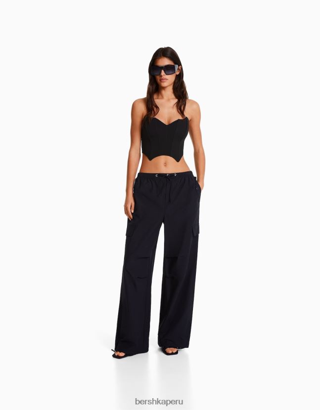 negro Bershka mujer corsé corto con cuello en V 806J6B690