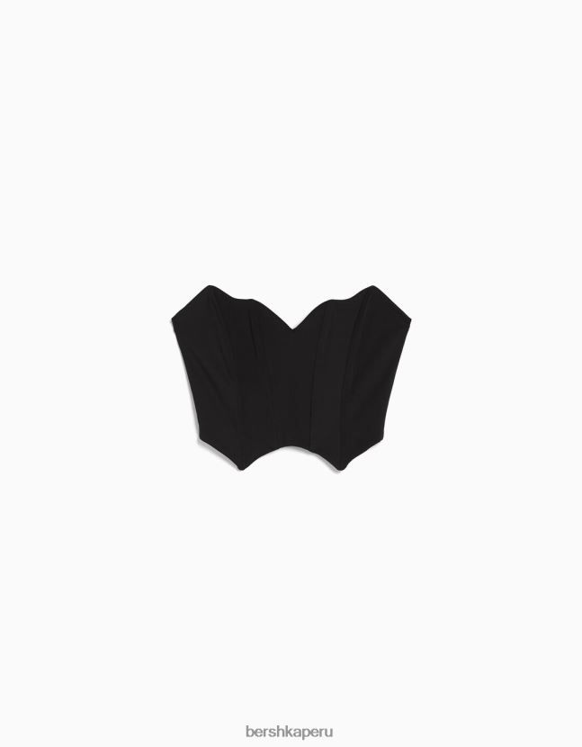 negro Bershka mujer corsé corto con cuello en V 806J6B690