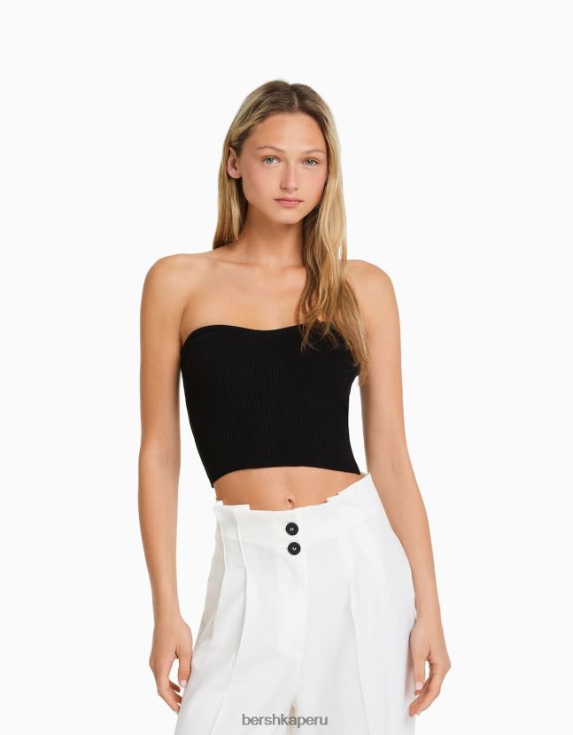 negro Bershka mujer corsé de canalé 806J6B725