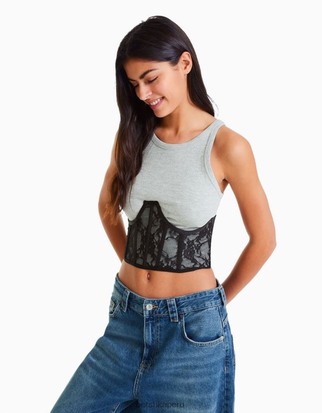 negro Bershka mujer corsé de encaje 806J6B2535