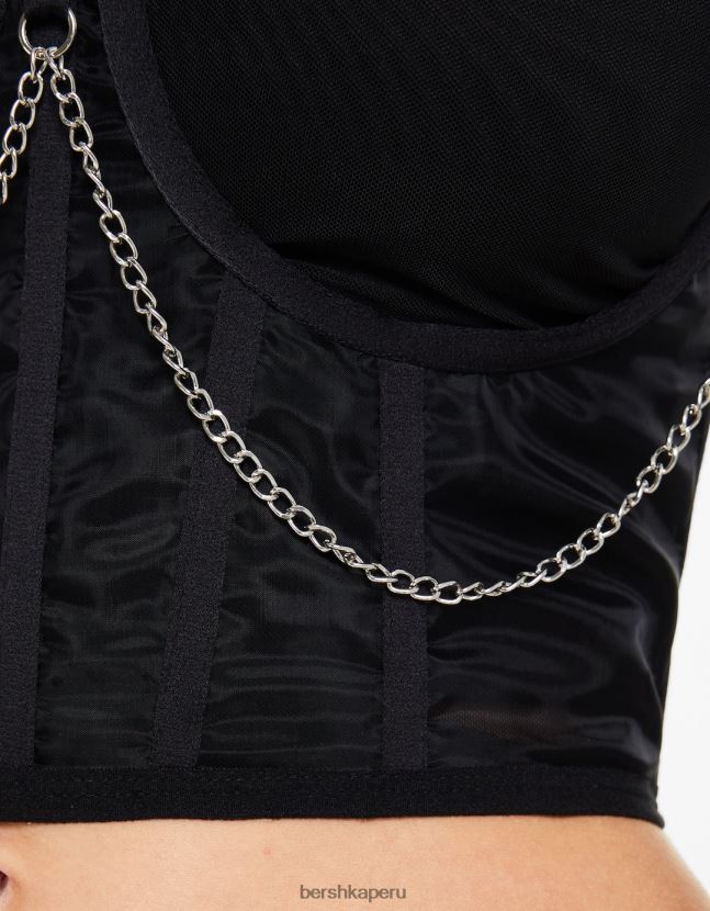 negro Bershka mujer corsé de organza con cadena 806J6B788