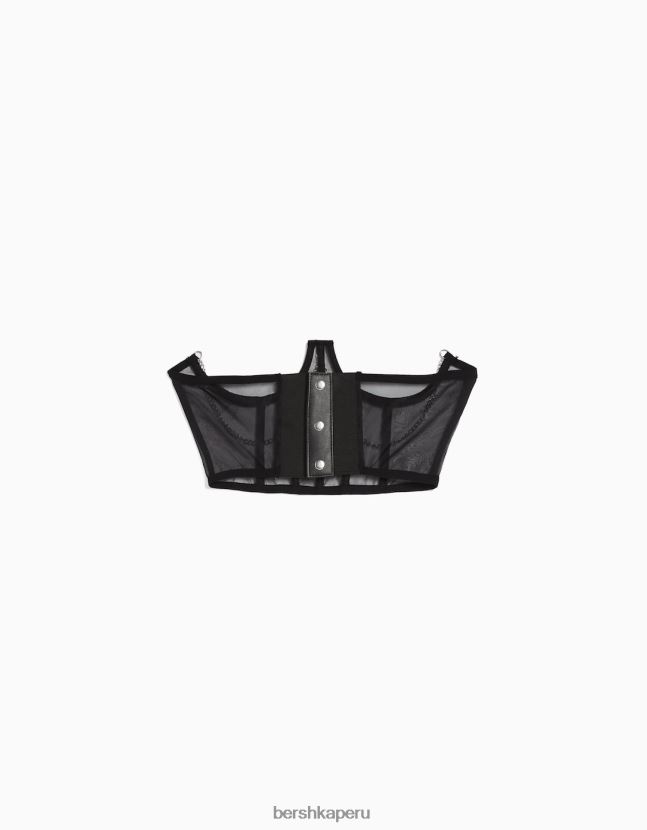 negro Bershka mujer corsé de organza con cadena 806J6B788