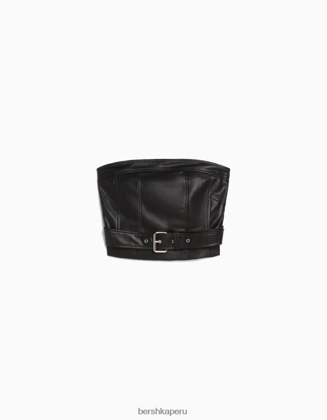 negro Bershka mujer corsé de piel sintética con detalle de cinturón 806J6B744