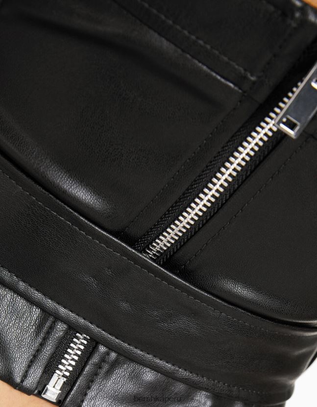 negro Bershka mujer corsé de piel sintética con detalle de cinturón 806J6B744