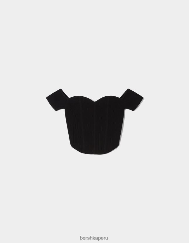 negro Bershka mujer corsé de punto con hombros descubiertos y manga corta 806J6B804