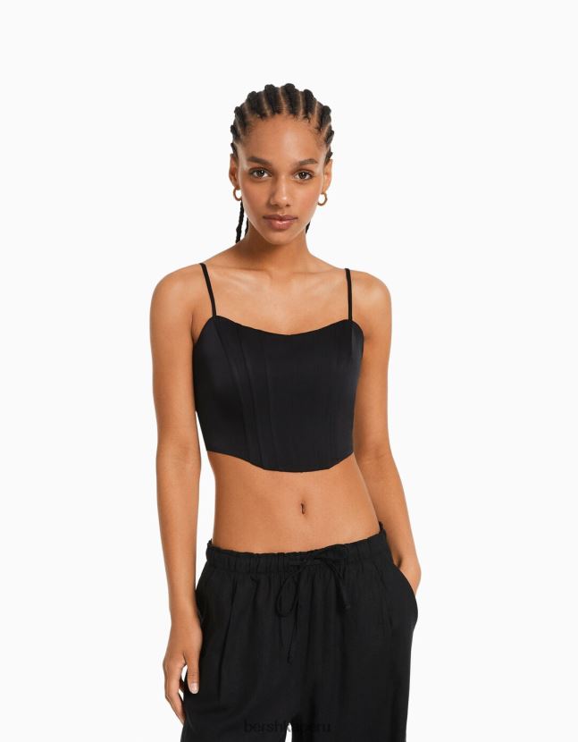 negro Bershka mujer corsé de satén con tiras 806J6B795