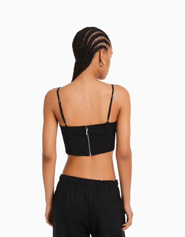 negro Bershka mujer corsé de satén con tiras 806J6B795
