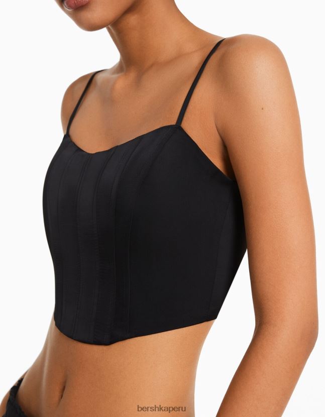 negro Bershka mujer corsé de satén con tiras 806J6B795