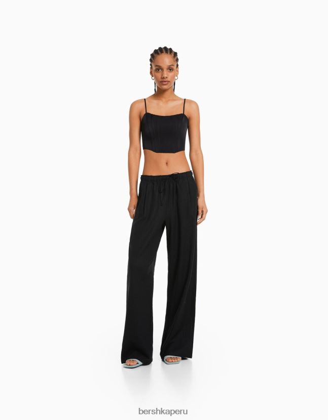 negro Bershka mujer corsé de satén con tiras 806J6B795
