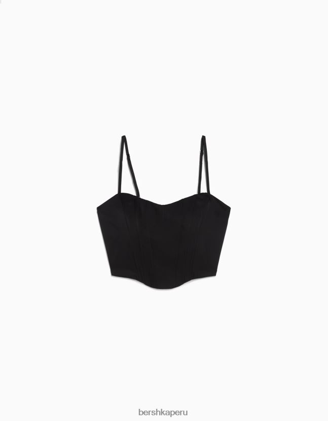 negro Bershka mujer corsé de satén con tiras 806J6B795