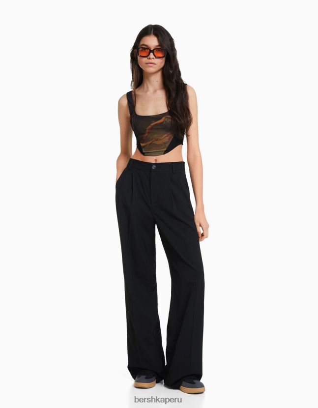negro Bershka mujer corsé de tul con estampado art series 806J6B720