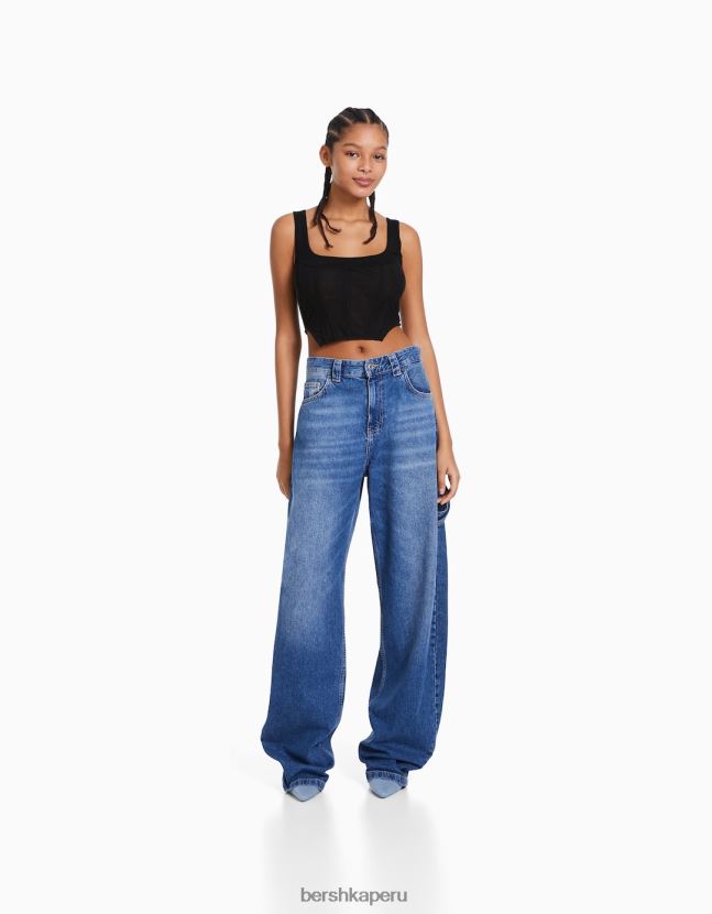 negro Bershka mujer corsé de tul sin mangas 806J6B718