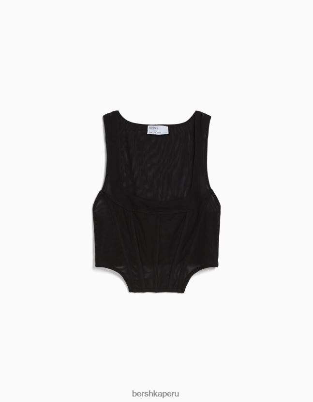 negro Bershka mujer corsé de tul sin mangas 806J6B718