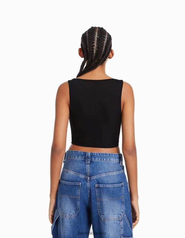 negro Bershka mujer corsé de tul sin mangas 806J6B721