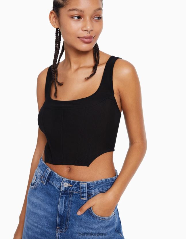 negro Bershka mujer corsé de tul sin mangas 806J6B721