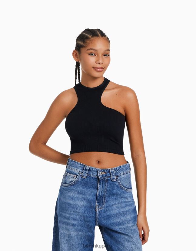 negro Bershka mujer top asimétrico sin costuras 806J6B876