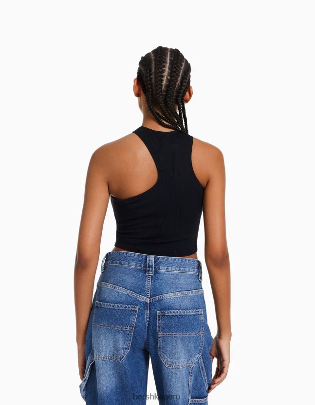 negro Bershka mujer top asimétrico sin costuras 806J6B876