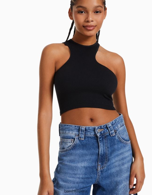 negro Bershka mujer top asimétrico sin costuras 806J6B876