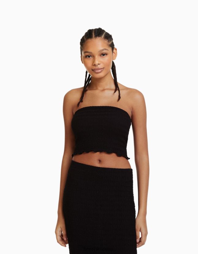 negro Bershka mujer top bandeau tejido waffle 806J6B858