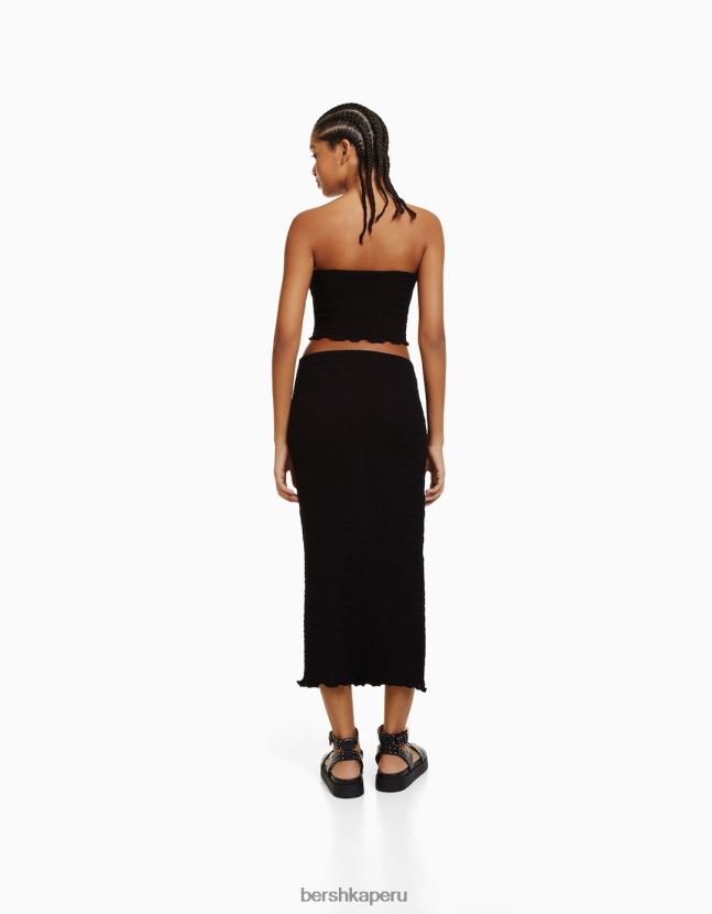 negro Bershka mujer top bandeau tejido waffle 806J6B858