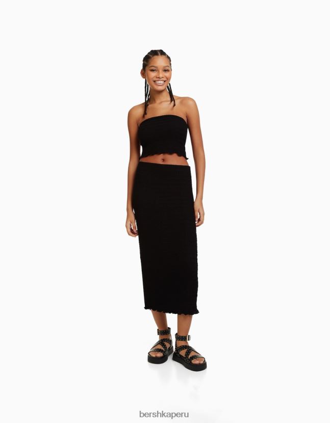 negro Bershka mujer top bandeau tejido waffle 806J6B858