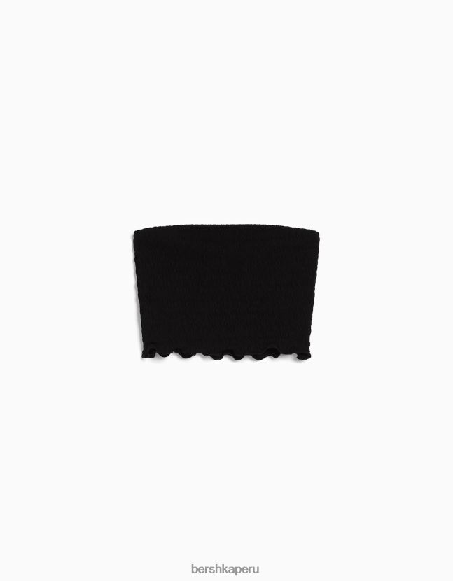 negro Bershka mujer top bandeau tejido waffle 806J6B858