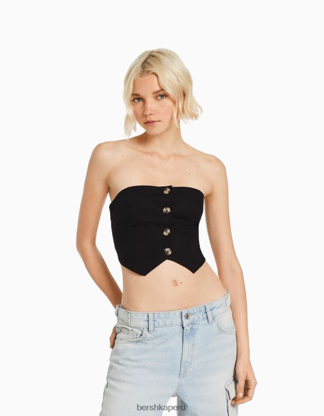 negro Bershka mujer top bustier de mezcla de lino 806J6B746