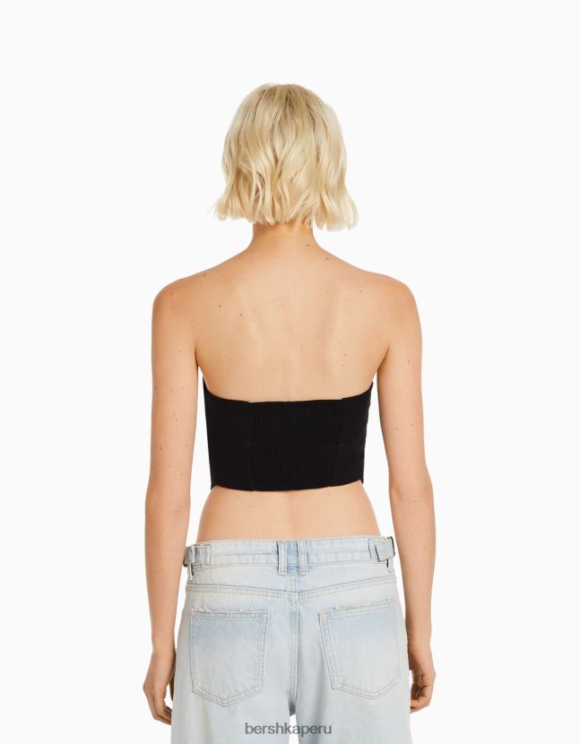 negro Bershka mujer top bustier de mezcla de lino 806J6B746