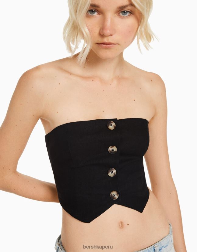 negro Bershka mujer top bustier de mezcla de lino 806J6B746