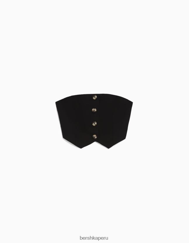negro Bershka mujer top bustier de mezcla de lino 806J6B746