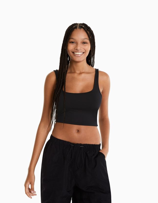 negro Bershka mujer top con tirantes anchos 806J6B801