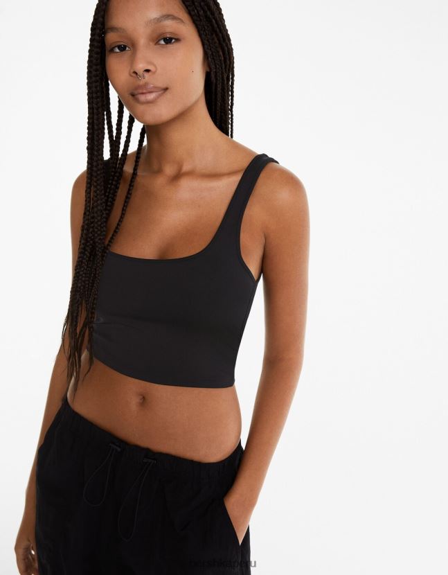 negro Bershka mujer top con tirantes anchos 806J6B801