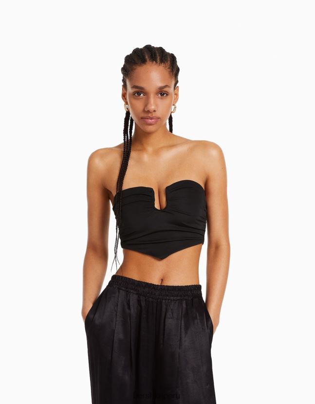 negro Bershka mujer top corsé confort con detalle 806J6B694