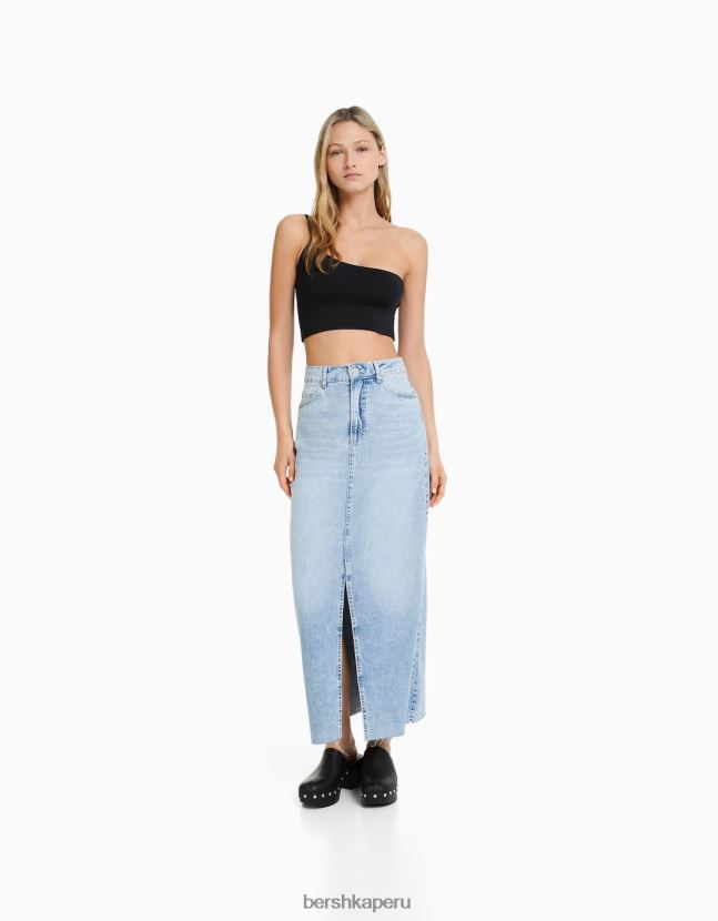 negro Bershka mujer top corto asimétrico con tirantes 806J6B750