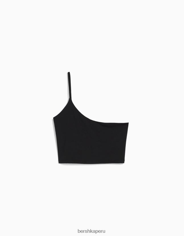 negro Bershka mujer top corto asimétrico con tirantes 806J6B750