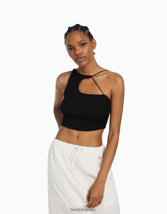 negro Bershka mujer top corto asimétrico sin mangas 806J6B707