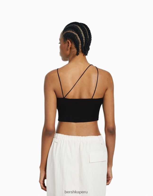 negro Bershka mujer top corto asimétrico sin mangas 806J6B707