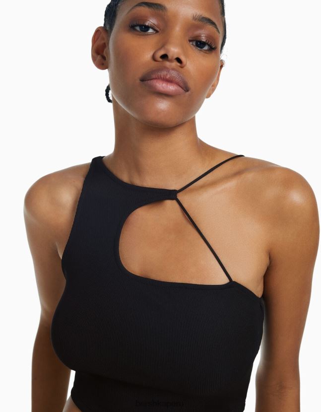 negro Bershka mujer top corto asimétrico sin mangas 806J6B707