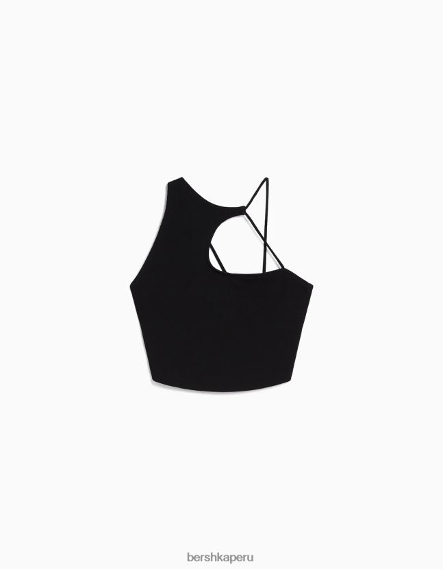negro Bershka mujer top corto asimétrico sin mangas 806J6B707