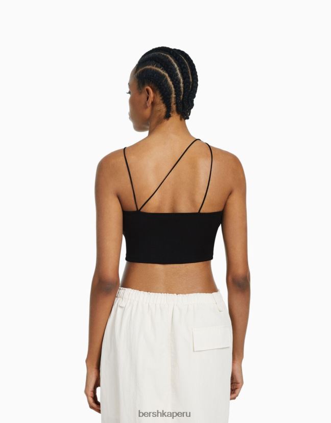 negro Bershka mujer top corto asimétrico sin mangas 806J6B711