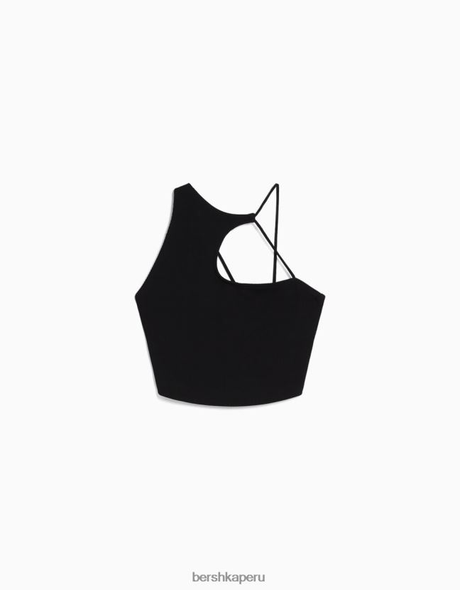 negro Bershka mujer top corto asimétrico sin mangas 806J6B711