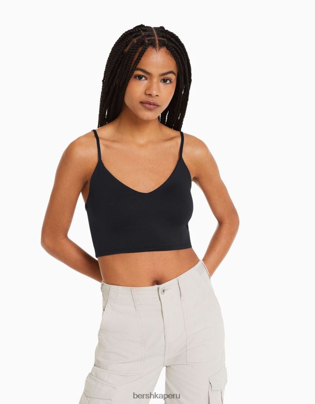 negro Bershka mujer top corto con tiras 806J6B782