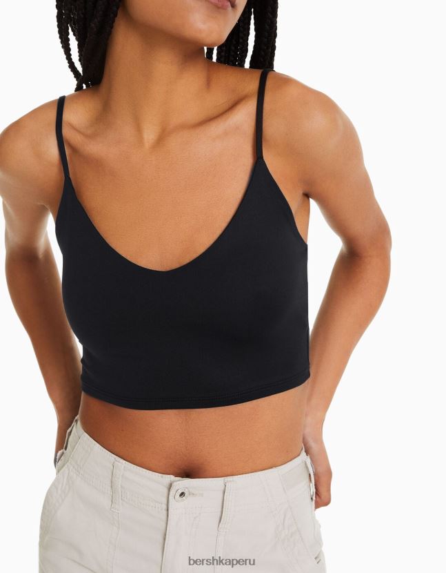 negro Bershka mujer top corto con tiras 806J6B782